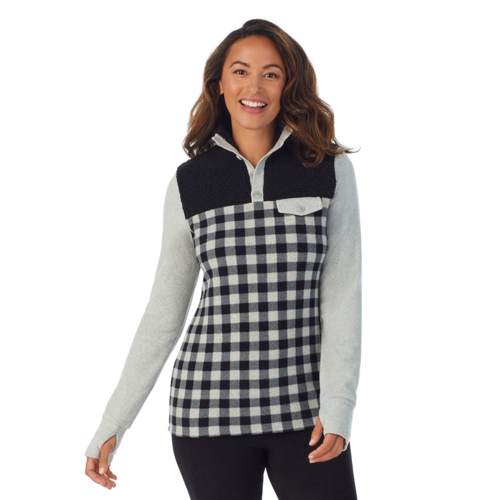 Fleecewear Long Sleeve Mock Neck Henley with Sherpa